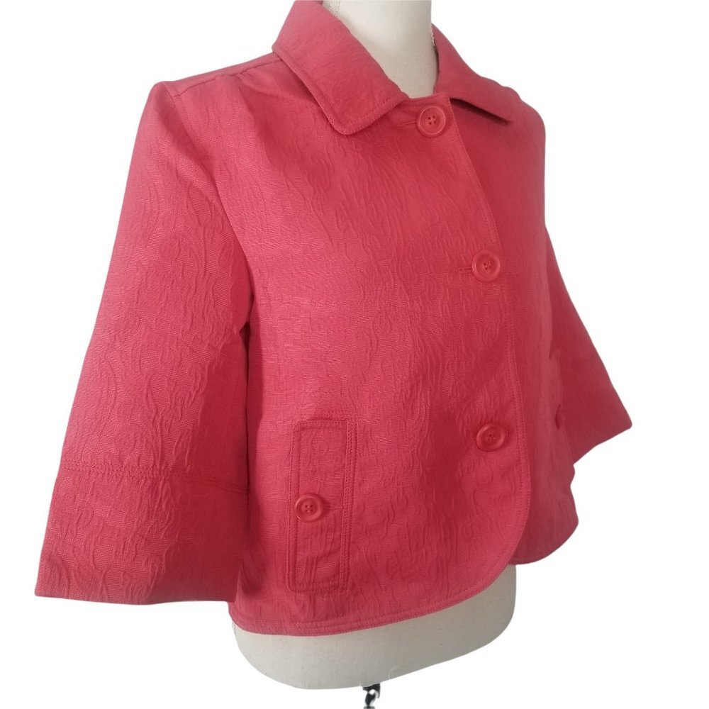 Laura Ashley Women's Pink Floral Embossed Spring Sunset Blazer Size Medi…